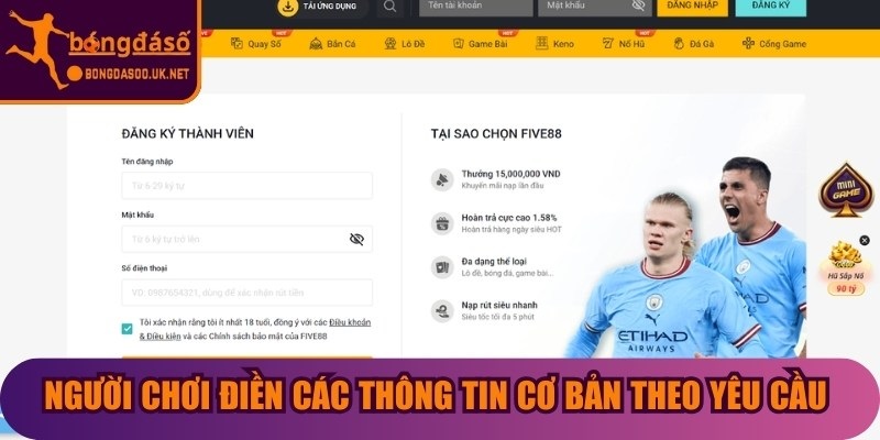 Người chơi điền các thông tin cơ bản theo yêu cầu của hệ thống đưa ra